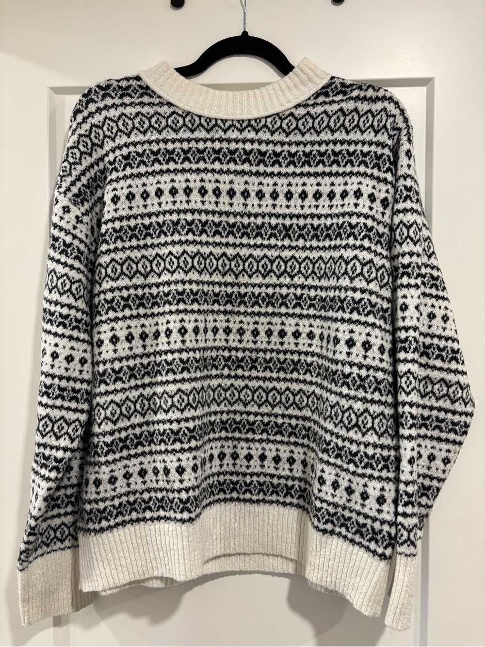 American Eagle Outfitters Cream & Black Fair Isle Crewneck Sweater